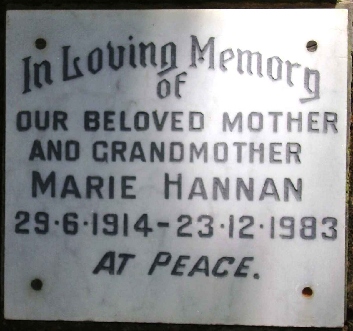 HANNAN Marie 1914-1983