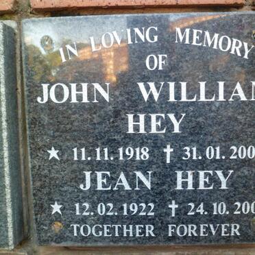 HEY John William 1918-2002 &amp; Jean 1922-2001