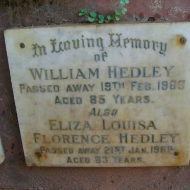 HEDLEY William -1965 &amp; Eliza Louisa Florence -1968