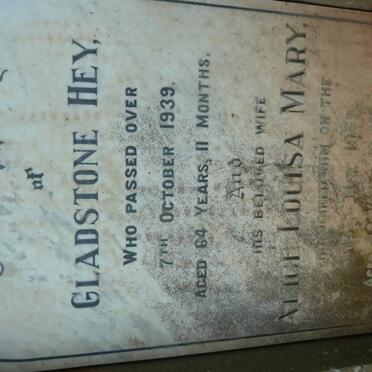 HEY Gladstone -1939 &amp; Alice Louisa Mary  -1959