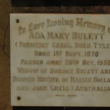 HULETT Ada Mary  formerly GREIG nee TYLER 1870-1959