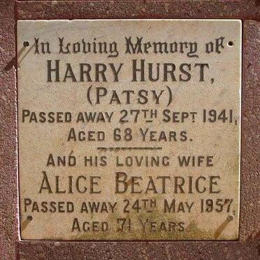 HURST Harry 1873-1941 &amp; Alice Beatrice 1886-1957