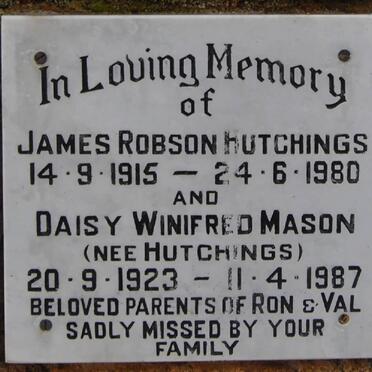 HUTCHINGS James Robson 1915-1980 &amp; Daisy Winifred Mason HUTCHINGS 1923-1987
