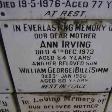 IRVING Ann -1973 :: SIMM William George -1986
