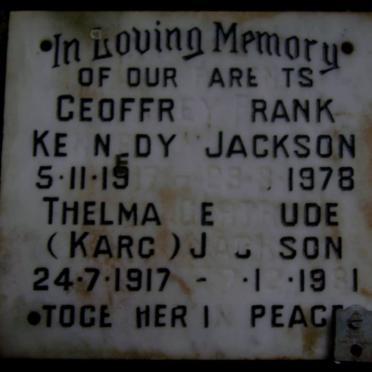 JACKSON Geoffrey Frank Kennedy 1917-1978 &amp; Thelma Gertrude KARG 1917-1981
