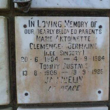 JACQUELIN Tommy Gustave 1906-1986 &amp; Marie Antoinette Clemence Germaine SINGERY 1904-1984