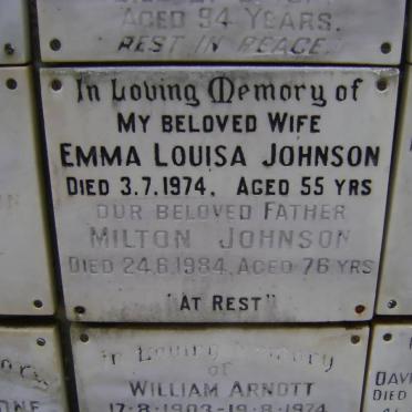 JOHNSON Milton -1984 &amp; Emma Louisa -1974