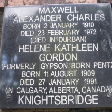 KNIGHTSBRIDGE Maxwell Alexander Charles 1910-1972 &amp; Helene Kathleen Gordon GYPSON nee PENTZ 1909-1991
