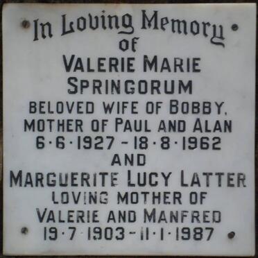 LATTER Marguerite Lucy 1903-1987 :: SPRINGORUM Valerie Marie 1927-1962