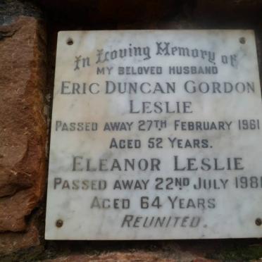 LESLIE Eric Duncan Gordon -1961 &amp; Eleanor -1981