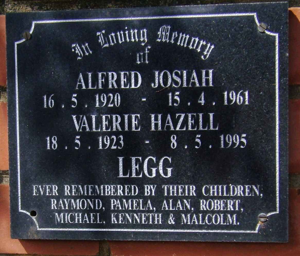LEGG Alfred Josiah 1920-1961 &amp; Valerie Hazell 1923-1995