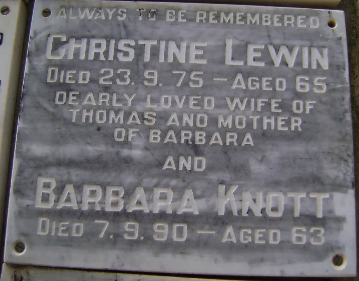 LEWIN Christine -1975 :: KNOTT Barbara -1990