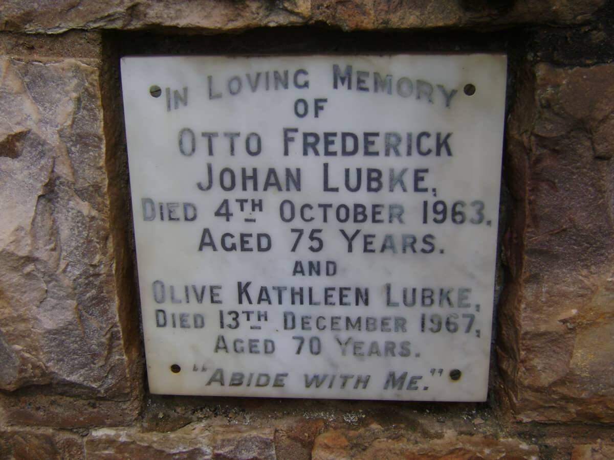 LUBKE Otto Frederick Johan -1963 &amp; Olive Kathleen -1967