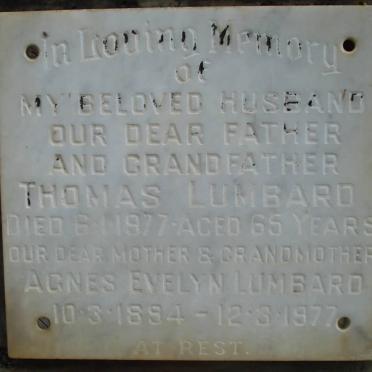 LUMBARD Thomas -1977 &amp; Agnes Evelyn 1894-1977