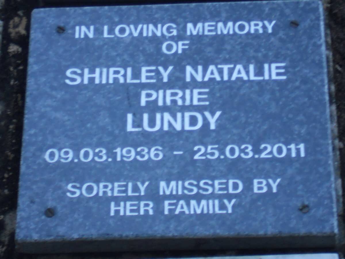 LUNDY Shirley Natalie Pirie 1936-2011