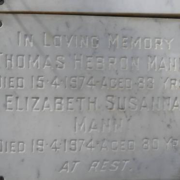 MANN Thomas Hebron -1974 &amp; Elizabeth Susanna -1974