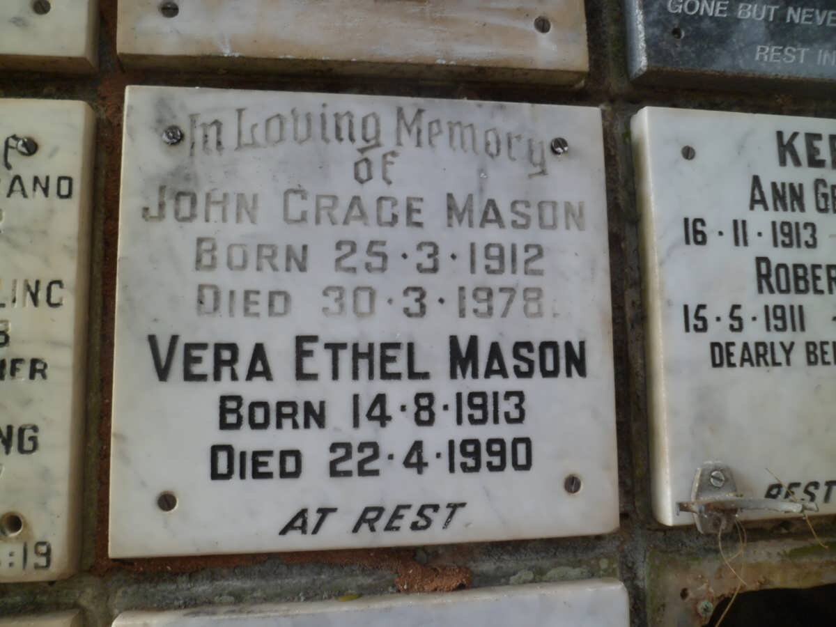 MASON John Grace 1912-1978 &amp; Vera Ethel 1913-1990