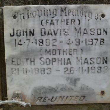MASON John Davis 1892-1978 &amp; Edith Sophia 1883-1983