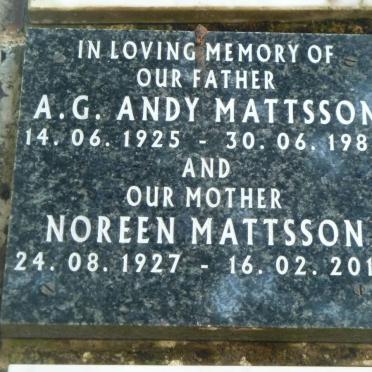 MATTSSON A.G. Andy 1925-1989 &amp; Noreen 1927-2010