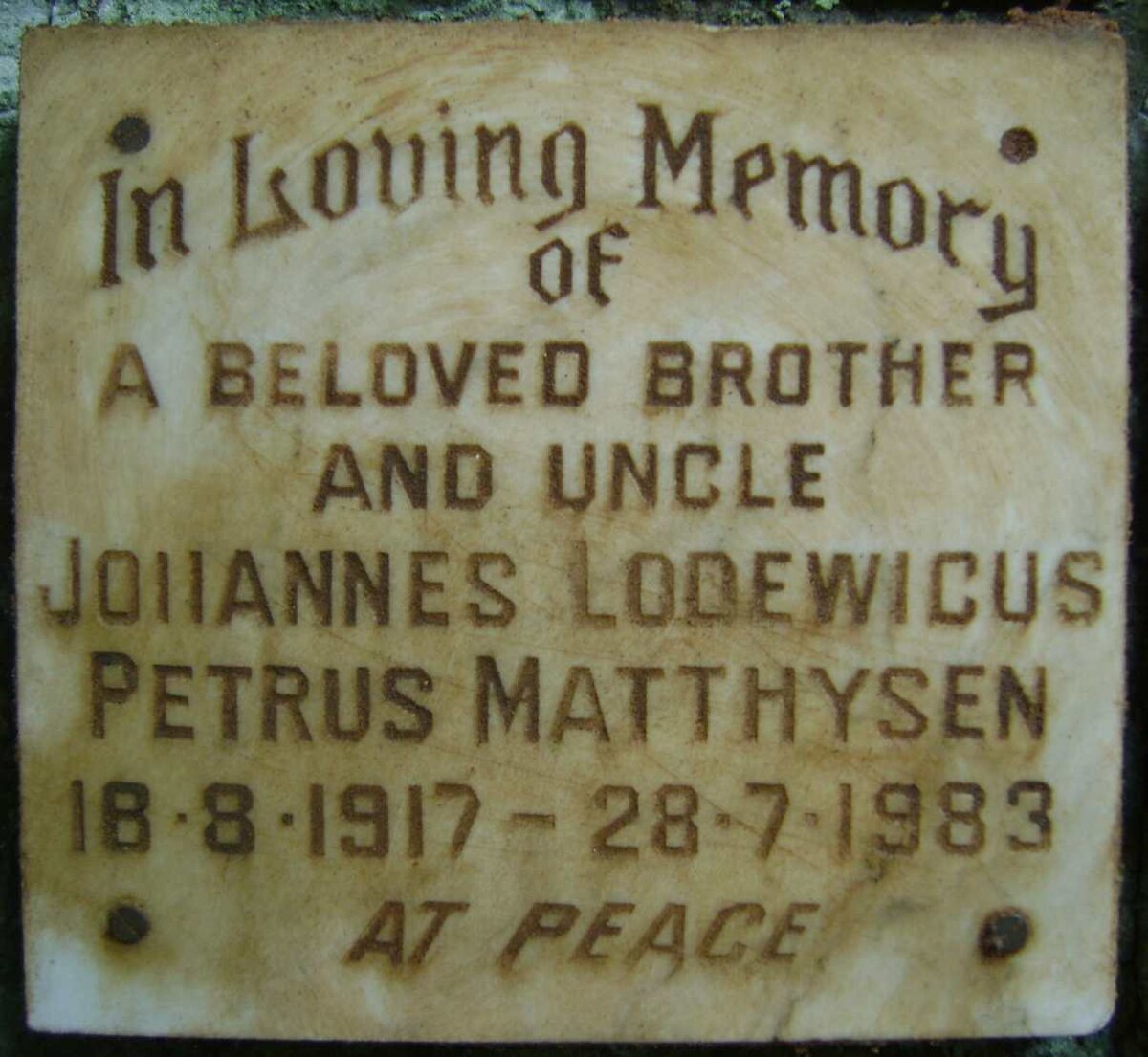 MATTHYSEN Johannes Lodewicus Petrus 1917-1983