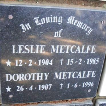 METCALFE Leslie 1904-1985 &amp; Dorothy 1907-1996