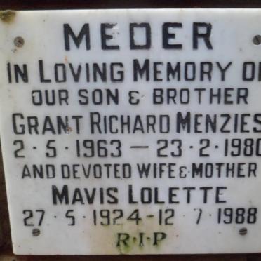 MEDER Grant Richard Menzies 1963-1980 :: MEDER Mavis Lolette 1924-1988
