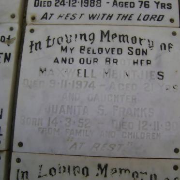 MEINTJIES Maxwell -1974 :: FRANKS Juanita S. 1952-1990