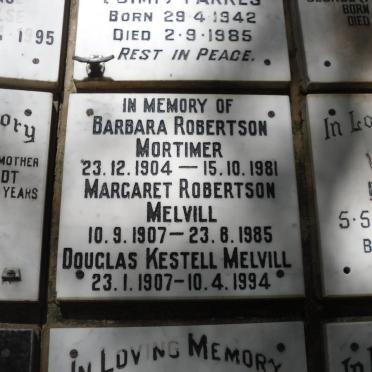 MELVILL Douglas Kestell 1907-1994 &amp; Margaret ROBERTSON 1907-1985 :: MORTIMER Barbara nee ROBERTSON 1904-1981