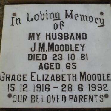 MOODLEY J.M. -1981 &amp; Grace Elizabeth 1916-1992