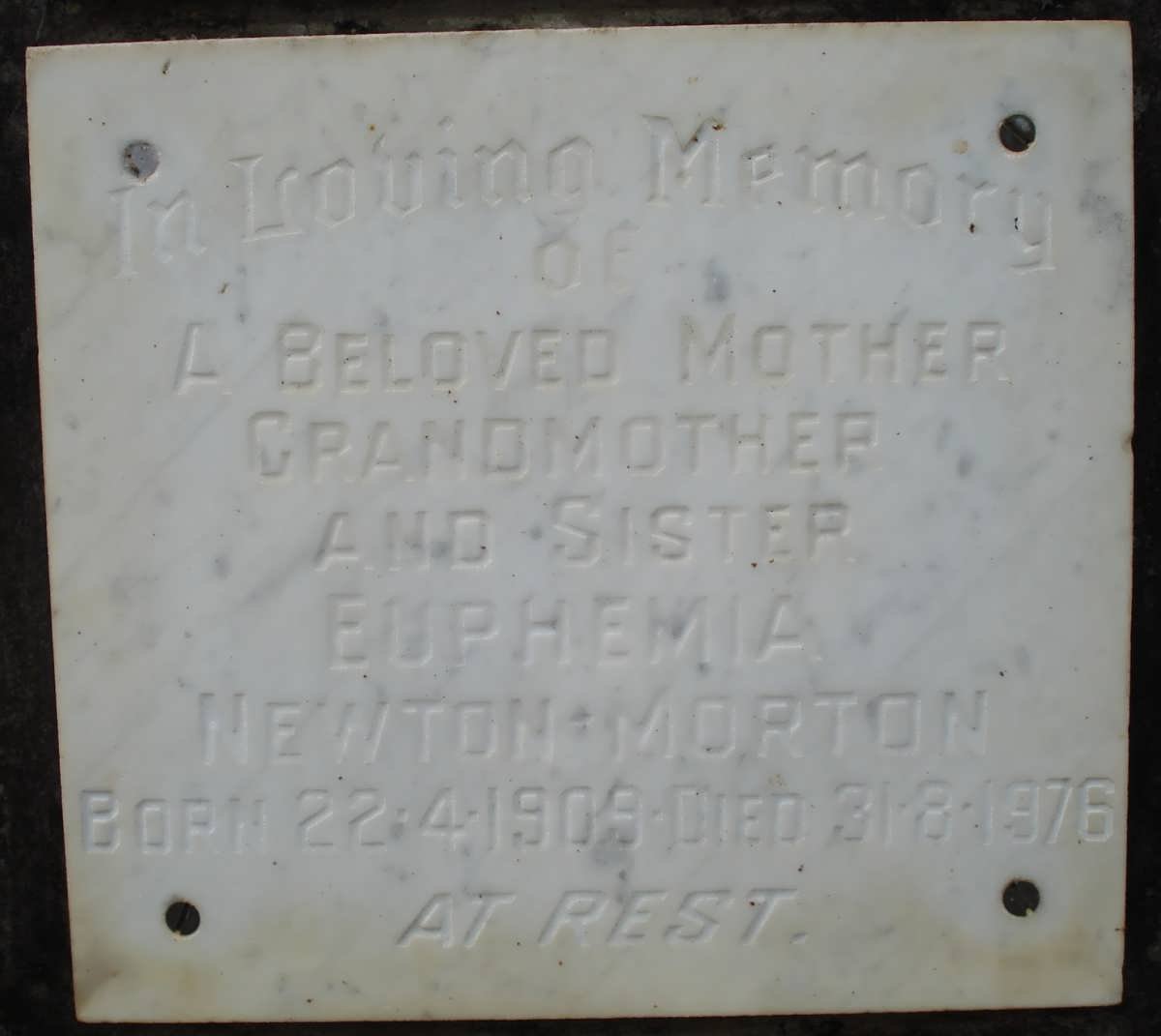 MORTON Euphemia, NEWTON 1909-1976