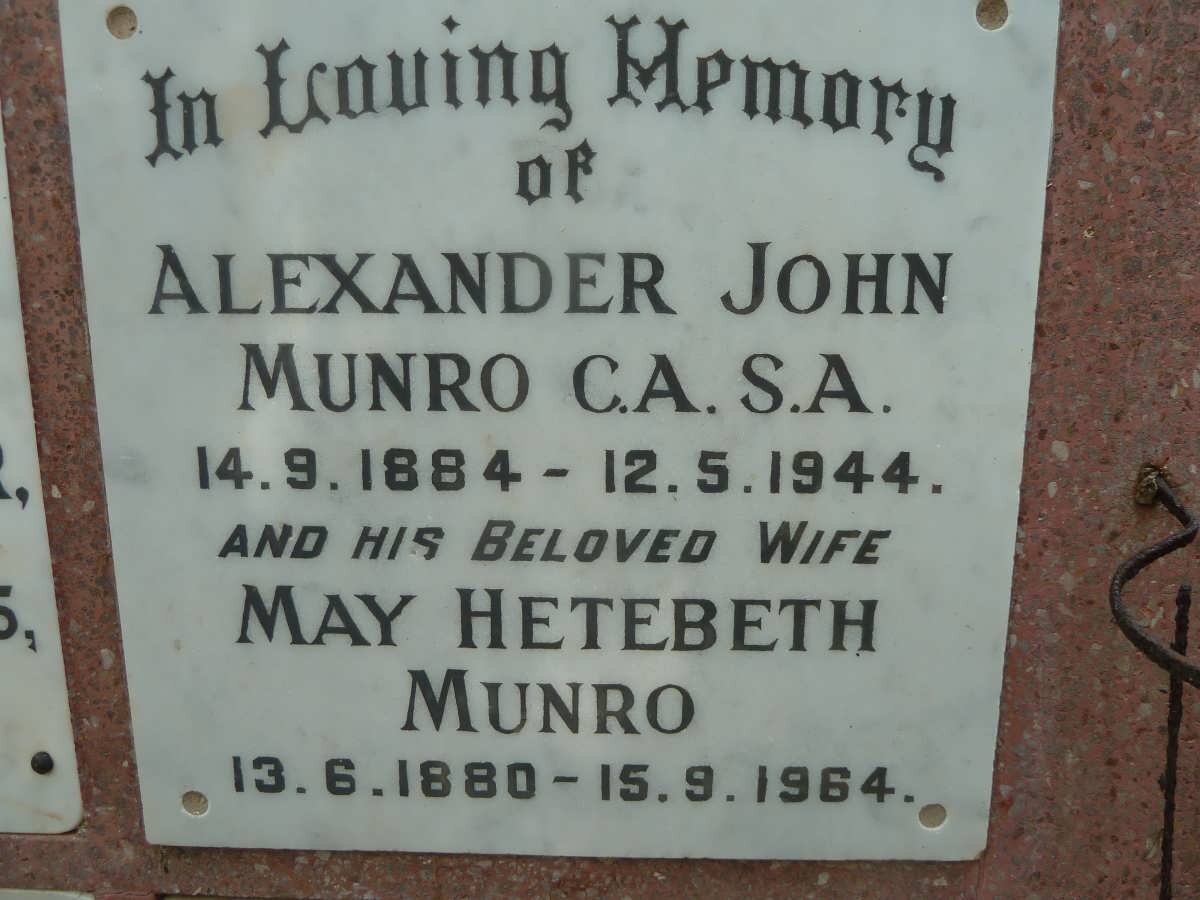 MUNRO Alexander John 1884-1944 &amp; May Hetebeth 1880-1964
