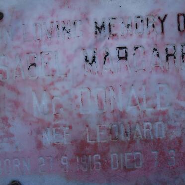 McDONALD Isabel Margaret nee LEONARD 1916-1978