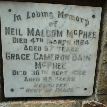 McPHEE Neil Malcom -1964 &amp; Grace Cameron Bain -1982