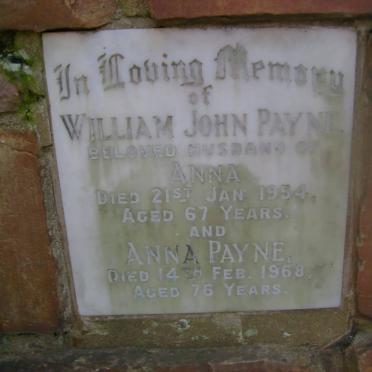 PAYNE William John -1954 &amp; Anna -1968