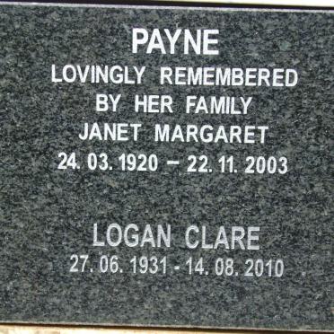 PAYNE Janet Margaret 1920-2003 :: PAYNE Logan Clare 1931-2010