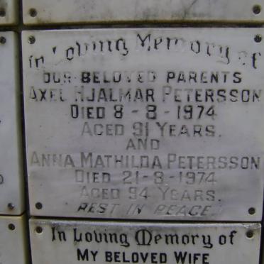 PETERSSON Axel Hjalmar -1974 &amp; Anna Mathilda -1974