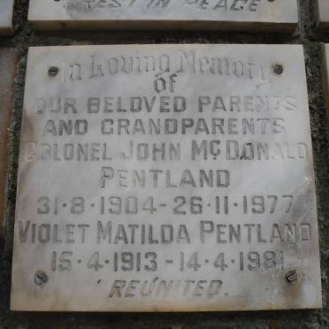 PENTLAND John McDonald 1904-1977 &amp; Violet Matilda 1913-1981