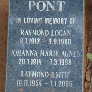 PONT Raymond Logan 1912-1990 &amp; Johanna Marie Agnes 1914-1998 :: PONT Raymond Keith 1954-2005