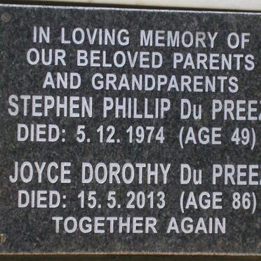 PREEZ Stephen Phillip, du -1974 &amp; Joyce Dorothy -2013
