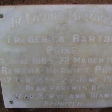PRIKE Frederick Barton 1885-1960 &amp; Bertha Harriet 1885-1978