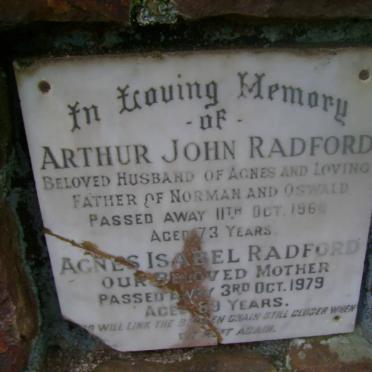 RADFORD Arthur John -1960 &amp; Agnes Isabel -1979