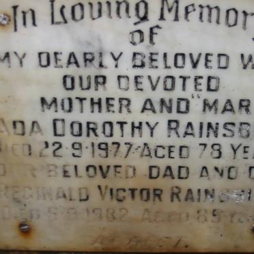 RAINSBURY Reginald Victor -1982 &amp; Ada Dorothy -1977