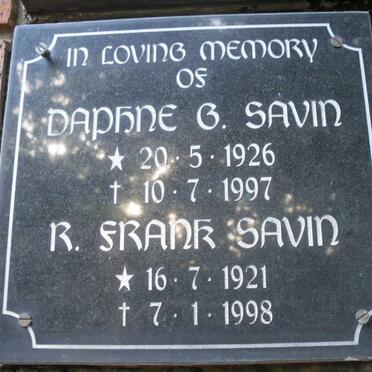 SAVIN R.Frank 1921-1998 &amp; Daphne G. 1926-1997