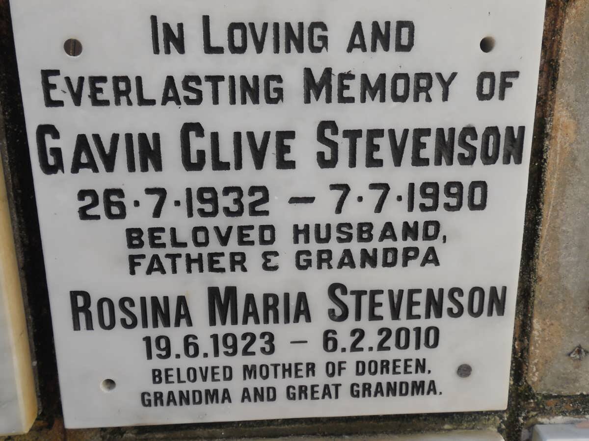 STEVENSON Gavin Clive 1932-1990 &amp; Rosina Maria 1923-2010