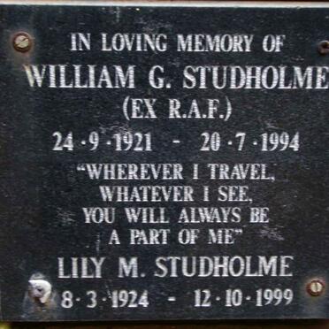 STUDHOLME William G. 1921-1994 &amp; Lily M. 1924-1999