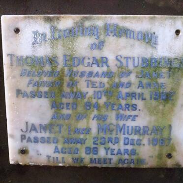STUBBINGS Thomas Edgar -1962 &amp; Janet McMURRAY -1967