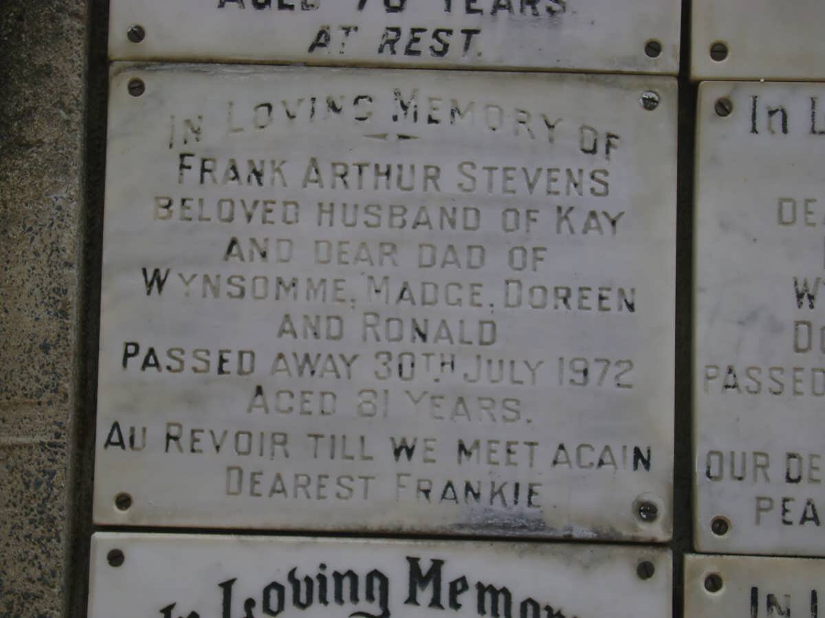 STEVENS Frank Arthur -1972