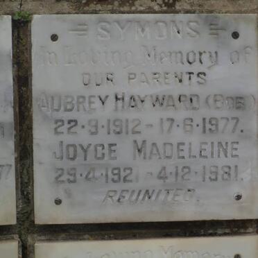 SYMONS Aubrey Hayward 1912-1977 &amp; Joyce Madeleine 1921-1981