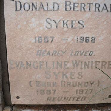 SYKES Donald Bertram 1887-1968 &amp; Evangeline Winifred GRUNDY 1887-1977