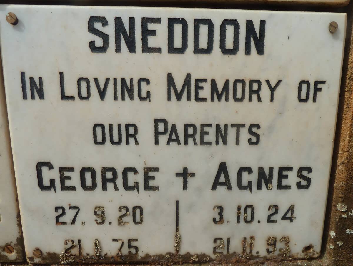 SNEDDON George 1920-1975 &amp; Agnes 1934-1993